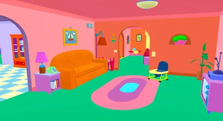 Simpsons family house interior with bright cartoon colors